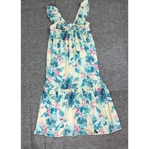 First Love By Lovelyn Women's Size L Floral V-Neck Ruffle Tiered Maxi Dress Blue